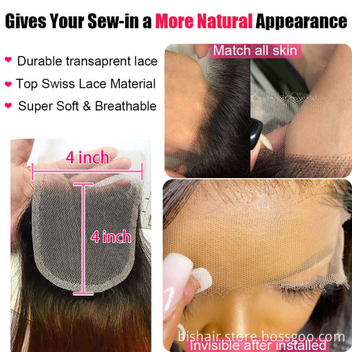 Brazilian straight hair 3 drawstring hair block 1B/30 8A gradient braided drawstring lace closed gradient color hair extension